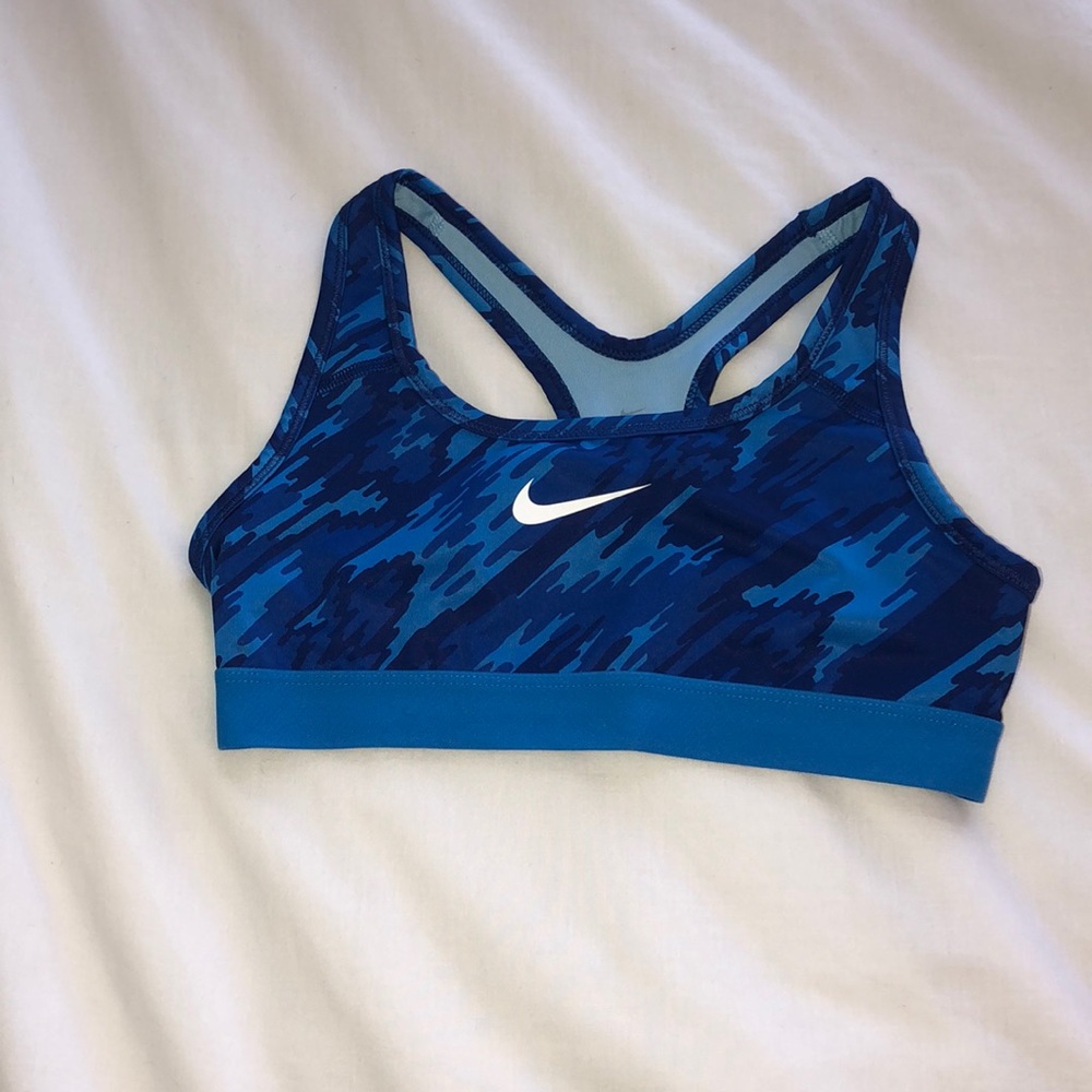 blue patterned nike sports bra